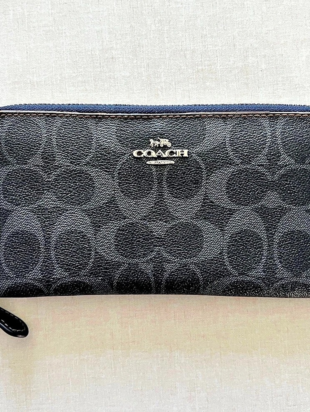 Coach Accordion Zip Wallet Navy & Red